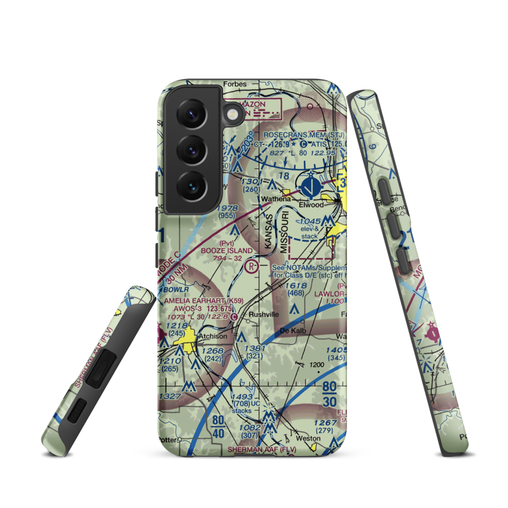 Booze Island Airport (64MO) VFR Sectional Samsung Phone Case Samsung Galaxy S22 model shown
