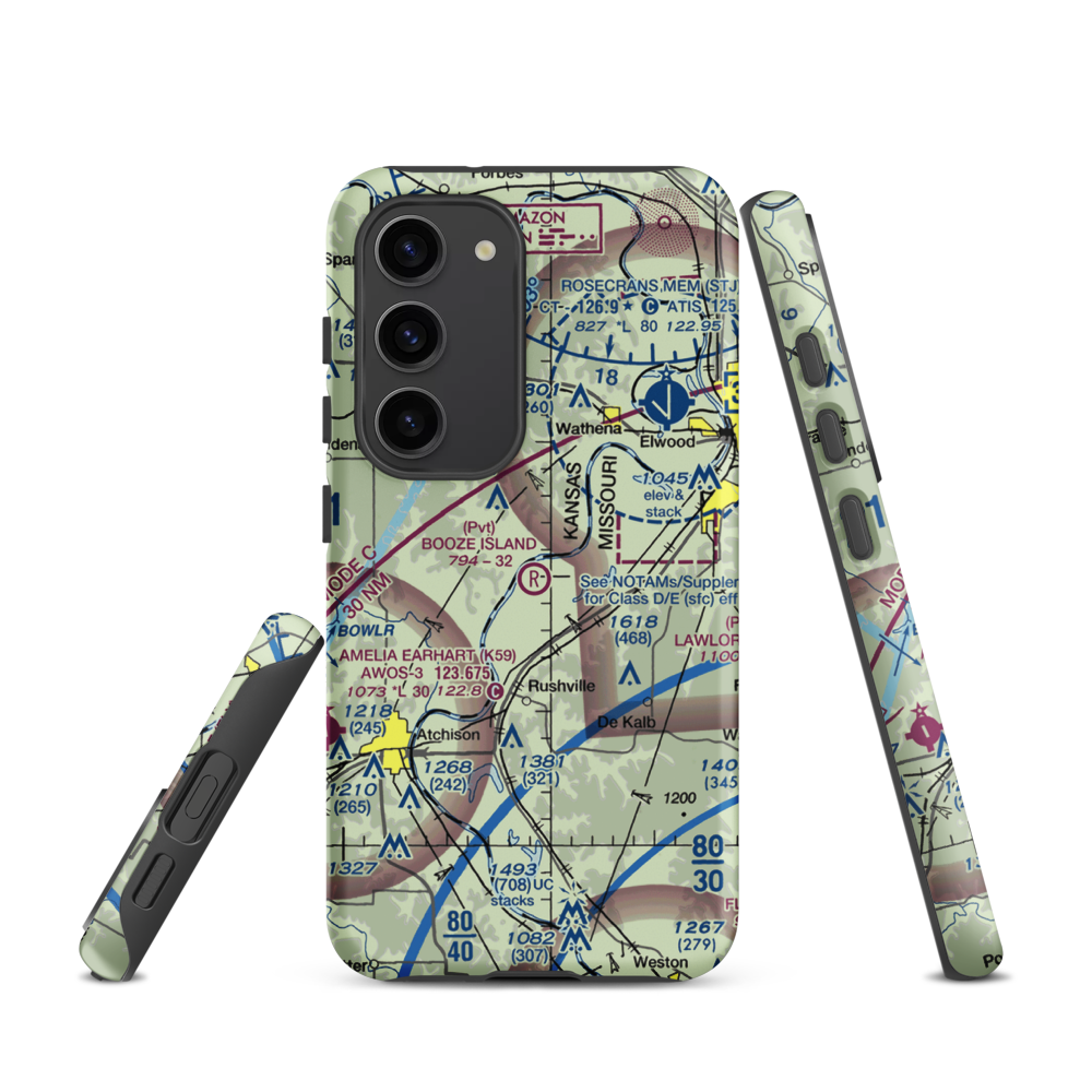 Booze Island Airport (64MO) VFR Sectional Samsung Phone Case Samsung Galaxy S23 model shown