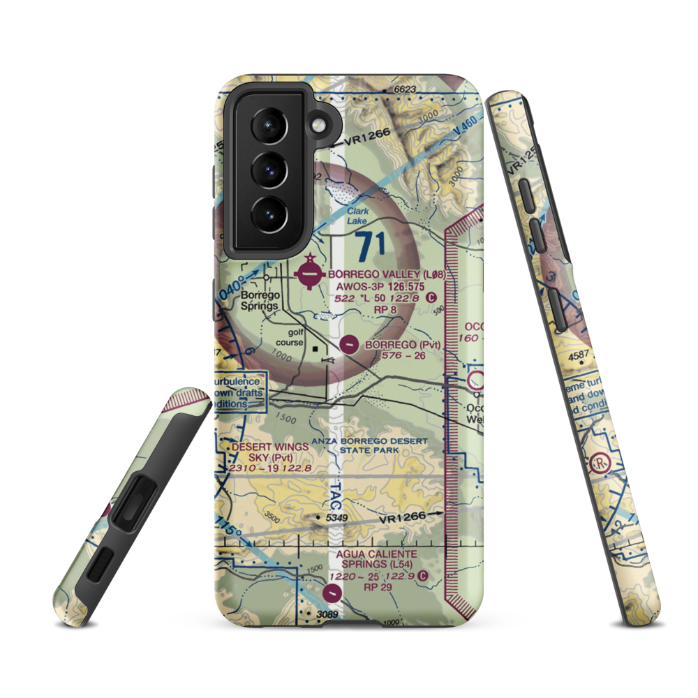 Borrego Air Ranch Airport (58CL) VFR Sectional Samsung Phone Case Samsung Galaxy S21 FE model shown