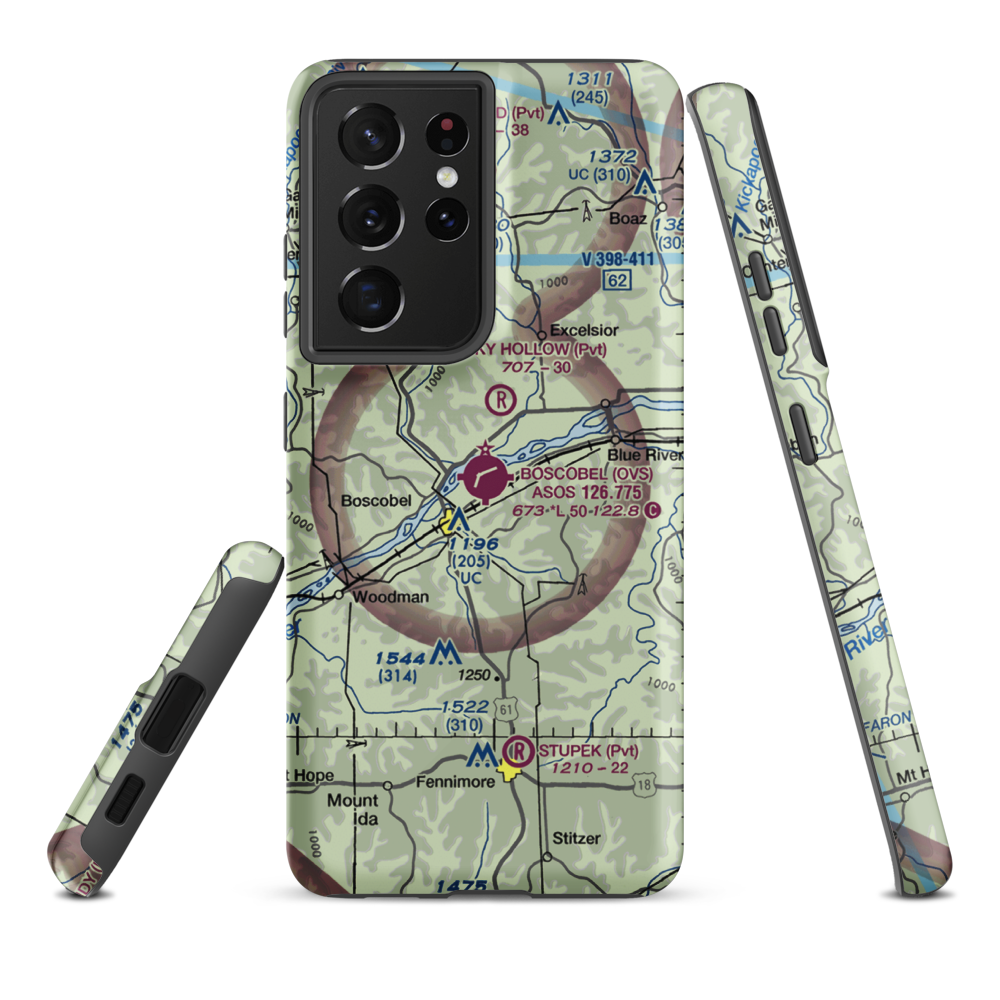 Boscobel Airport (OVS) VFR Sectional Samsung Phone Case Samsung Galaxy S21 Ultra model shown