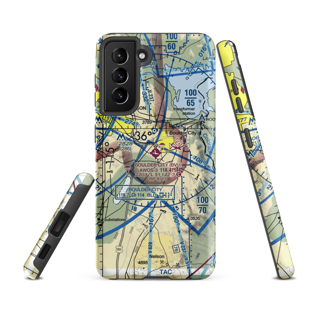 Boulder City Municipal Airport (BVU) VFR Sectional Samsung Phone Case Samsung Galaxy S21 Ultra model shown