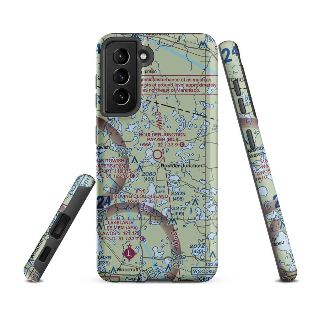 Boulder Junction Payzer Airport (BDJ) VFR Sectional Samsung Phone Case Samsung Galaxy S21 FE model shown