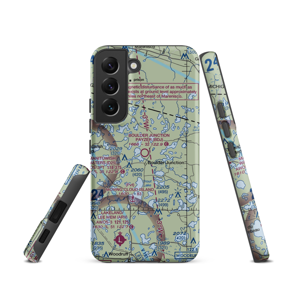 Boulder Junction Payzer Airport (BDJ) VFR Sectional Samsung Phone Case Samsung Galaxy S22 model shown