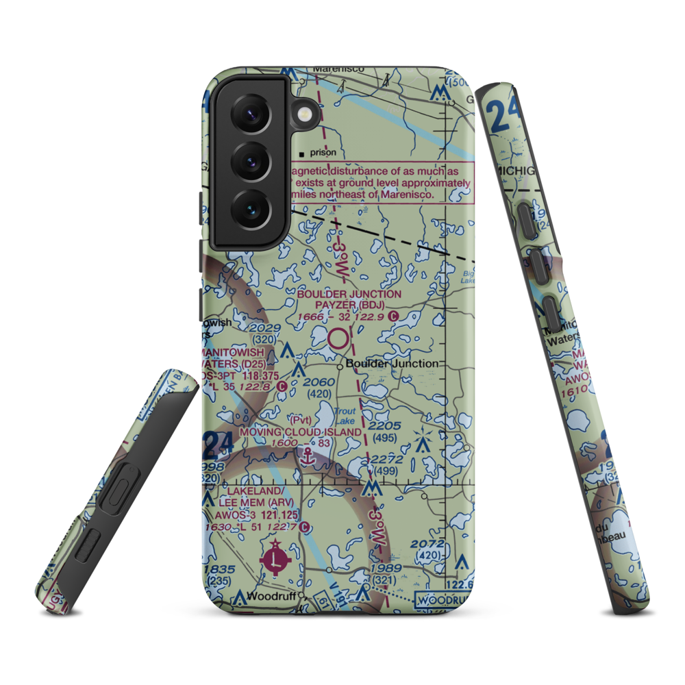 Boulder Junction Payzer Airport (BDJ) VFR Sectional Samsung Phone Case Samsung Galaxy S22 Plus model shown