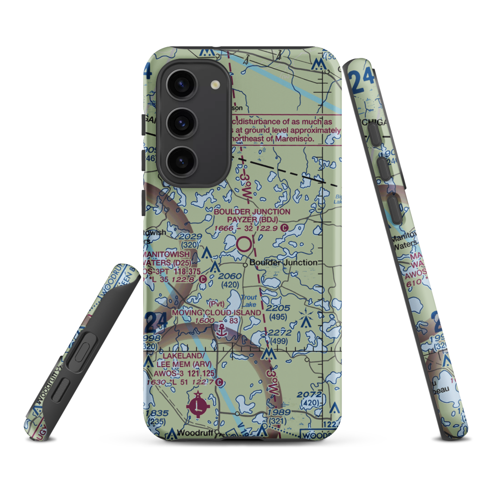 Boulder Junction Payzer Airport (BDJ) VFR Sectional Samsung Phone Case Samsung Galaxy S23 Plus model shown