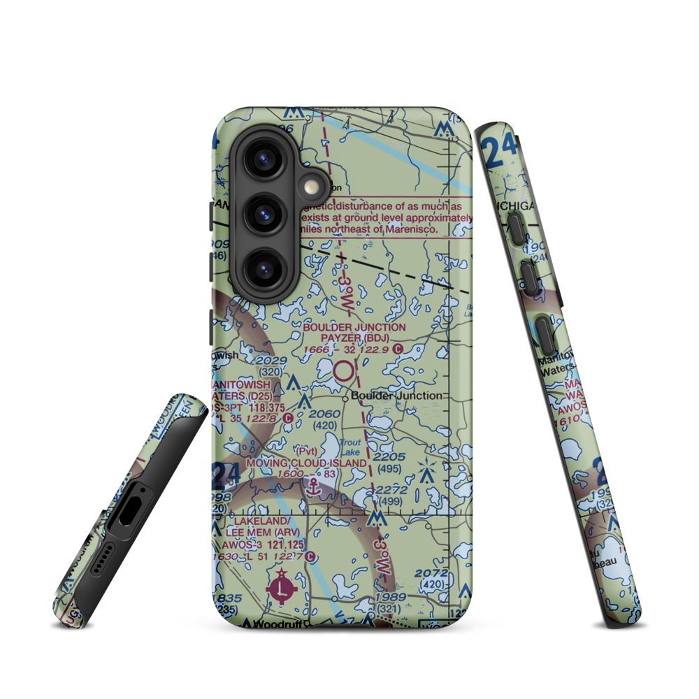 Boulder Junction Payzer Airport (BDJ) VFR Sectional Samsung Phone Case Samsung Galaxy S24 model shown