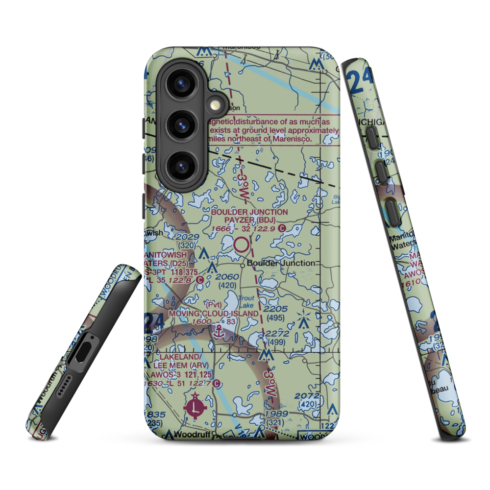 Boulder Junction Payzer Airport (BDJ) VFR Sectional Samsung Phone Case Samsung Galaxy S24 Plus model shown