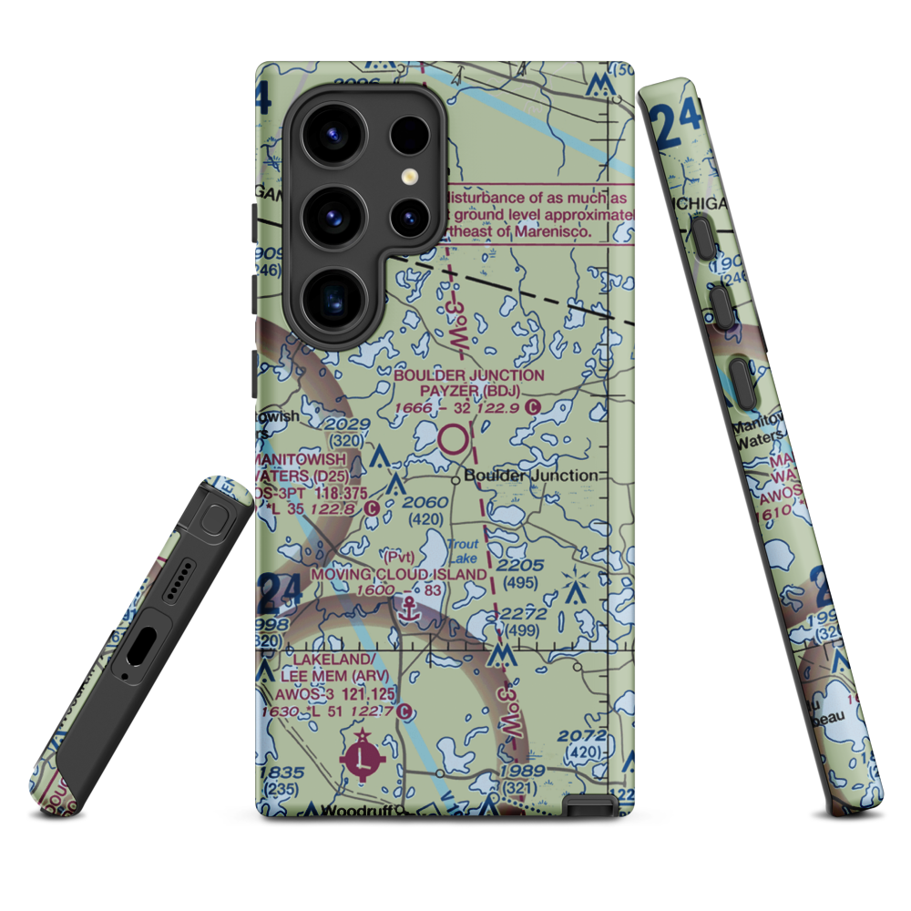 Boulder Junction Payzer Airport (BDJ) VFR Sectional Samsung Phone Case Samsung Galaxy S24 Ultra model shown