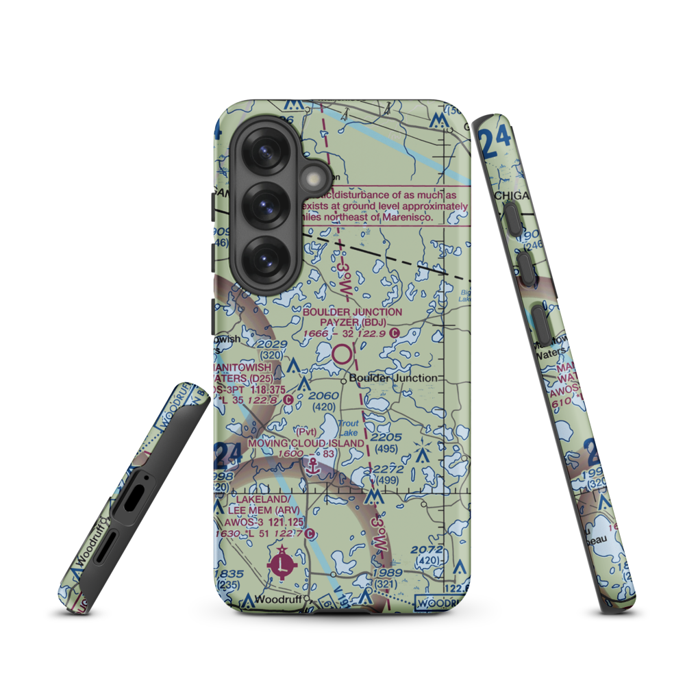 Boulder Junction Payzer Airport (BDJ) VFR Sectional Samsung Phone Case Samsung Galaxy S25 model shown
