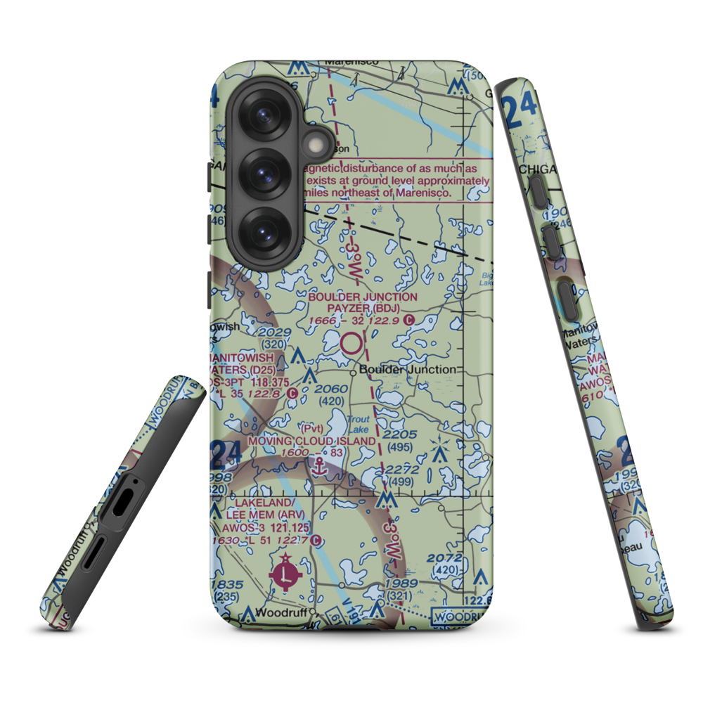 Boulder Junction Payzer Airport (BDJ) VFR Sectional Samsung Phone Case Samsung Galaxy S25 Plus model shown