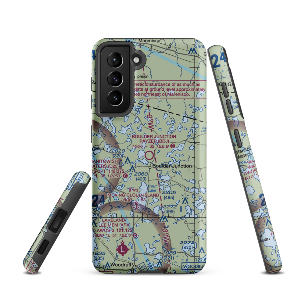 Boulder Junction Payzer Airport (BDJ) VFR Sectional Samsung Phone Case Samsung Galaxy S21 model shown