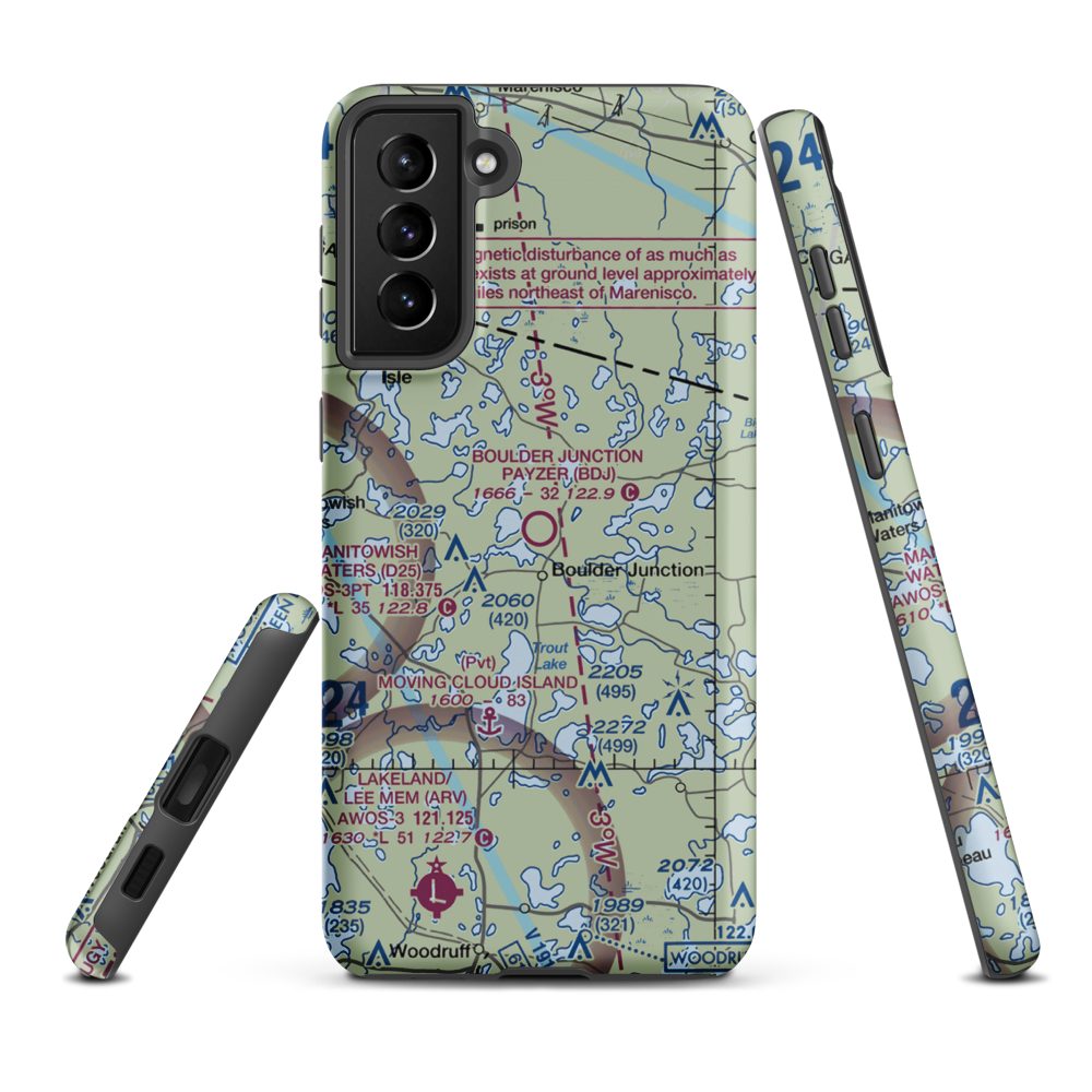 Boulder Junction Payzer Airport (BDJ) VFR Sectional Samsung Phone Case Samsung Galaxy S21 Plus model shown