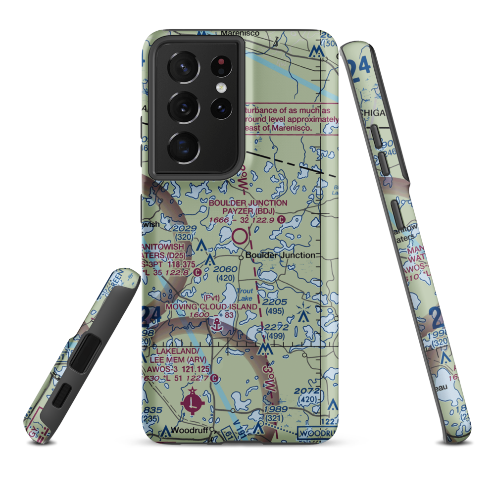 Boulder Junction Payzer Airport (BDJ) VFR Sectional Samsung Phone Case Samsung Galaxy S21 Ultra model shown