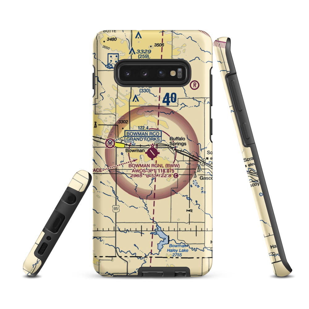 Bowman Regional Airport (BWW) VFR Sectional Samsung Phone Case Samsung Galaxy S10 Plus model shown