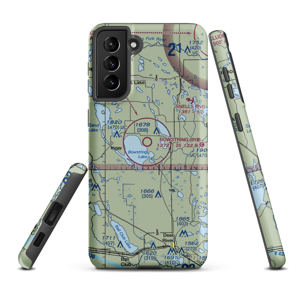 Bowstring Airport (9Y0) VFR Sectional Samsung Phone Case Samsung Galaxy S21 Plus model shown