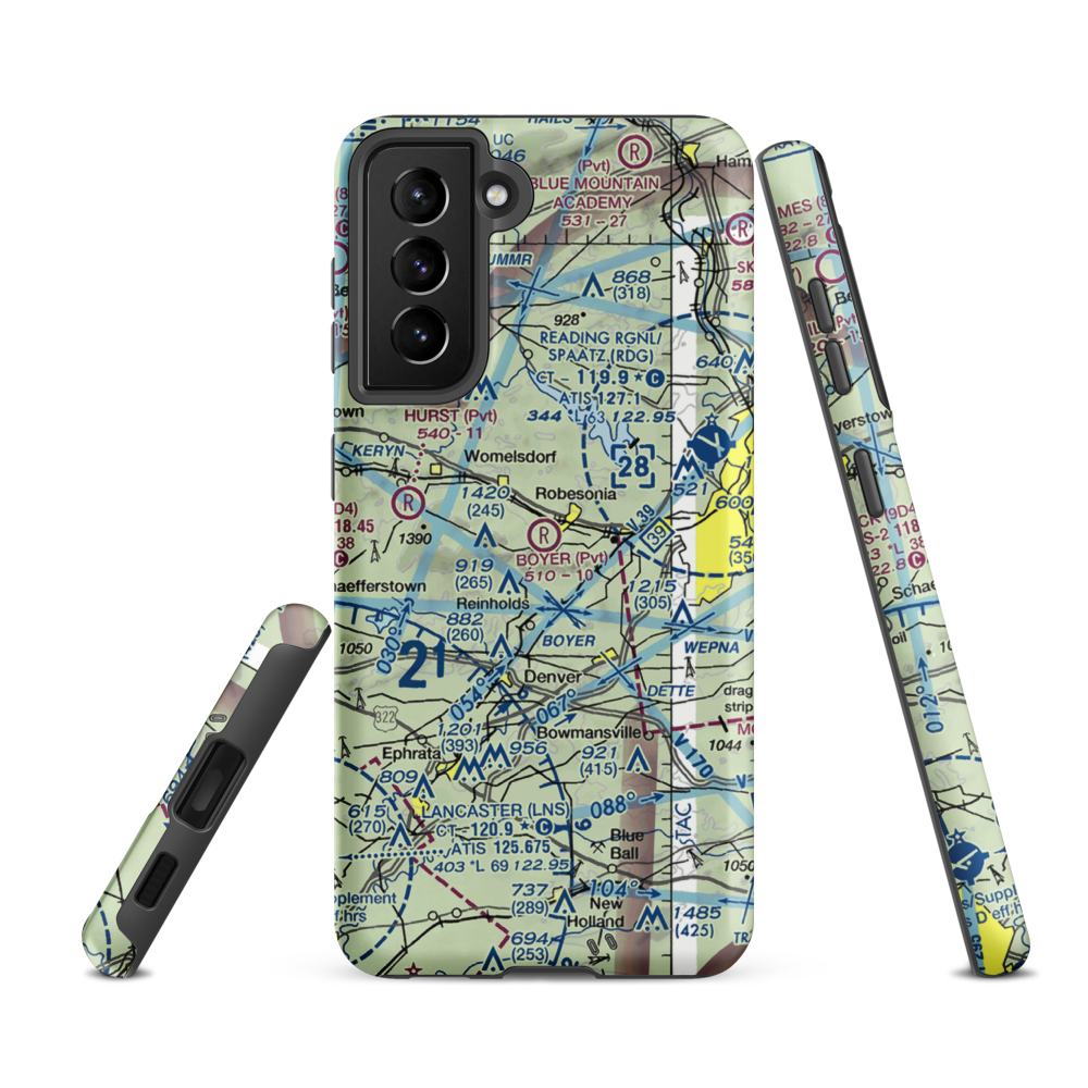 Boyer Airport (28PA) VFR Sectional Samsung Phone Case Samsung Galaxy S21 FE model shown