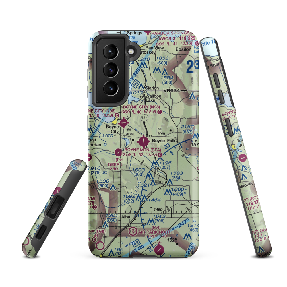 Boyne Mountain Airport (BFA) VFR Sectional Samsung Phone Case Samsung Galaxy S21 FE model shown