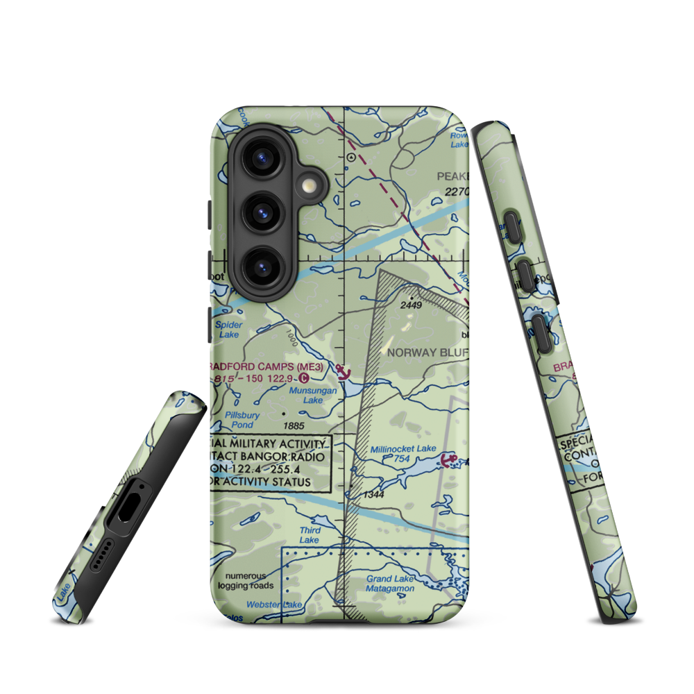 Bradford Camps Seaplane Base (ME3) VFR Sectional Samsung Phone Case Samsung Galaxy S24 model shown