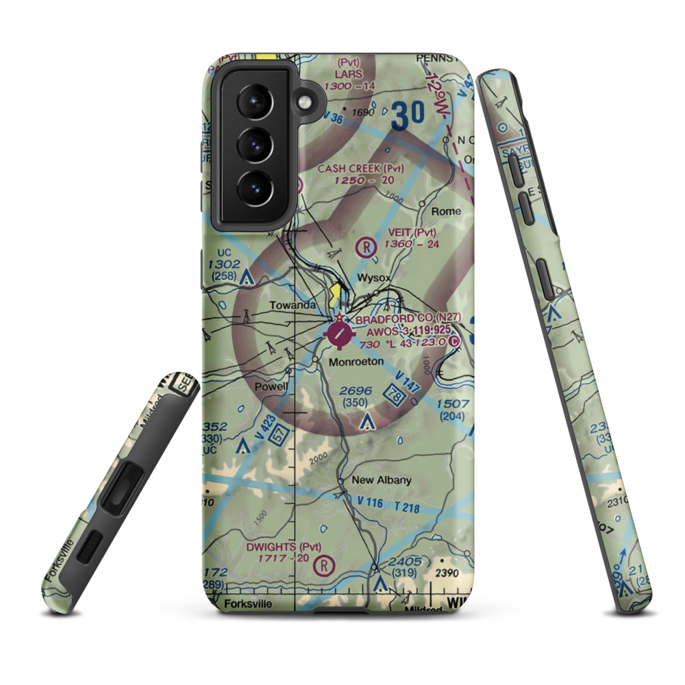 Bradford County Airport (N27) VFR Sectional Samsung Phone Case Samsung Galaxy S21 FE model shown