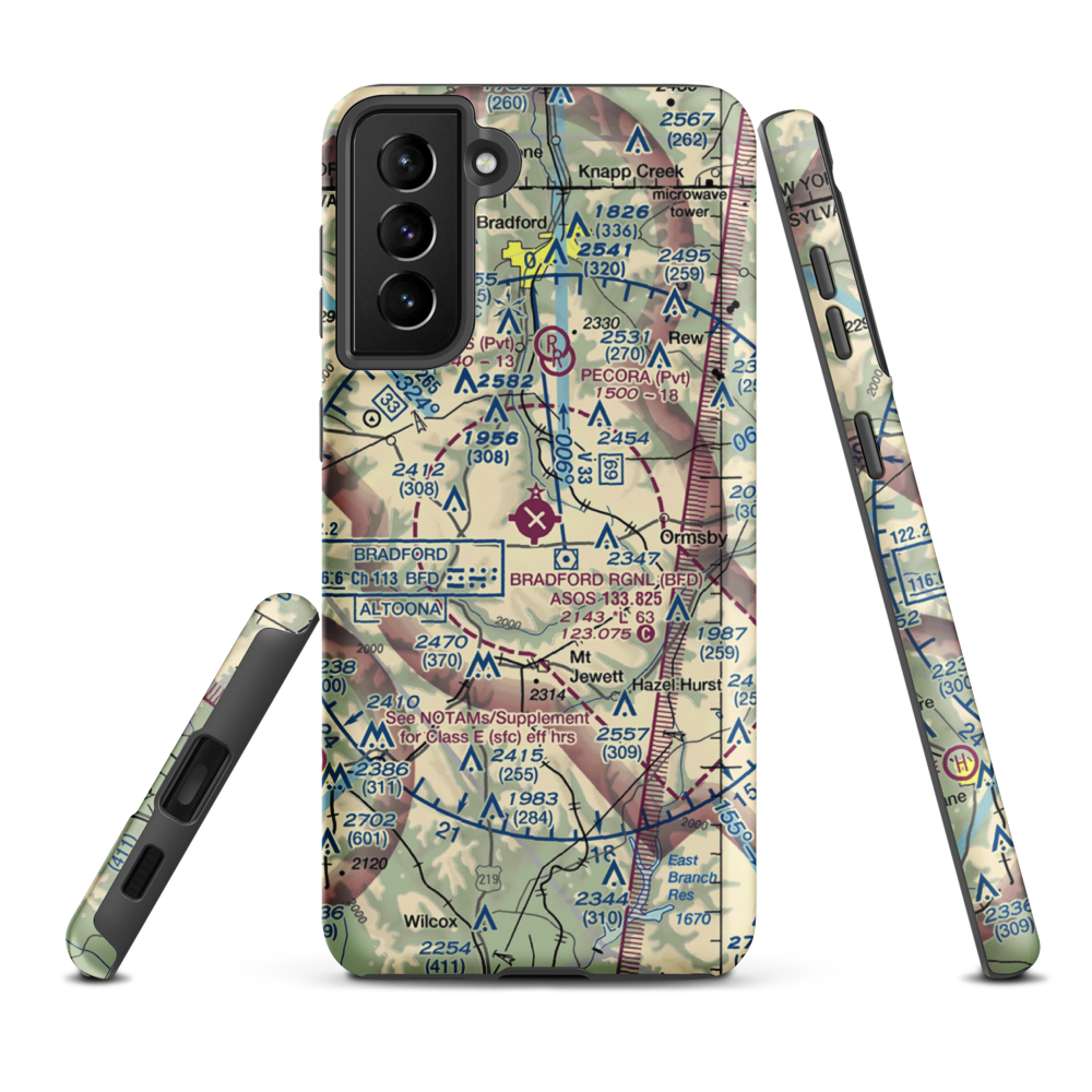 Bradford Regional Airport (BFD) VFR Sectional Samsung Phone Case Samsung Galaxy S21 Plus model shown
