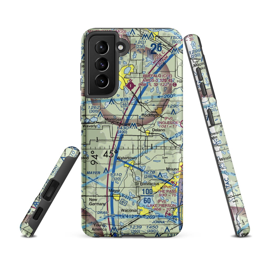 Brandt Airport (MN19) VFR Sectional Samsung Phone Case Samsung Galaxy S21 FE model shown
