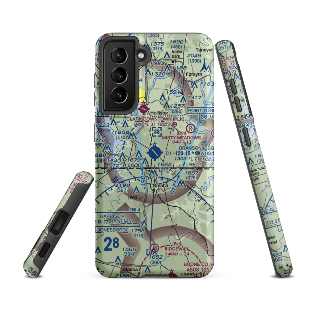 Branson Airport (BBG) VFR Sectional Samsung Phone Case Samsung Galaxy S21 FE model shown