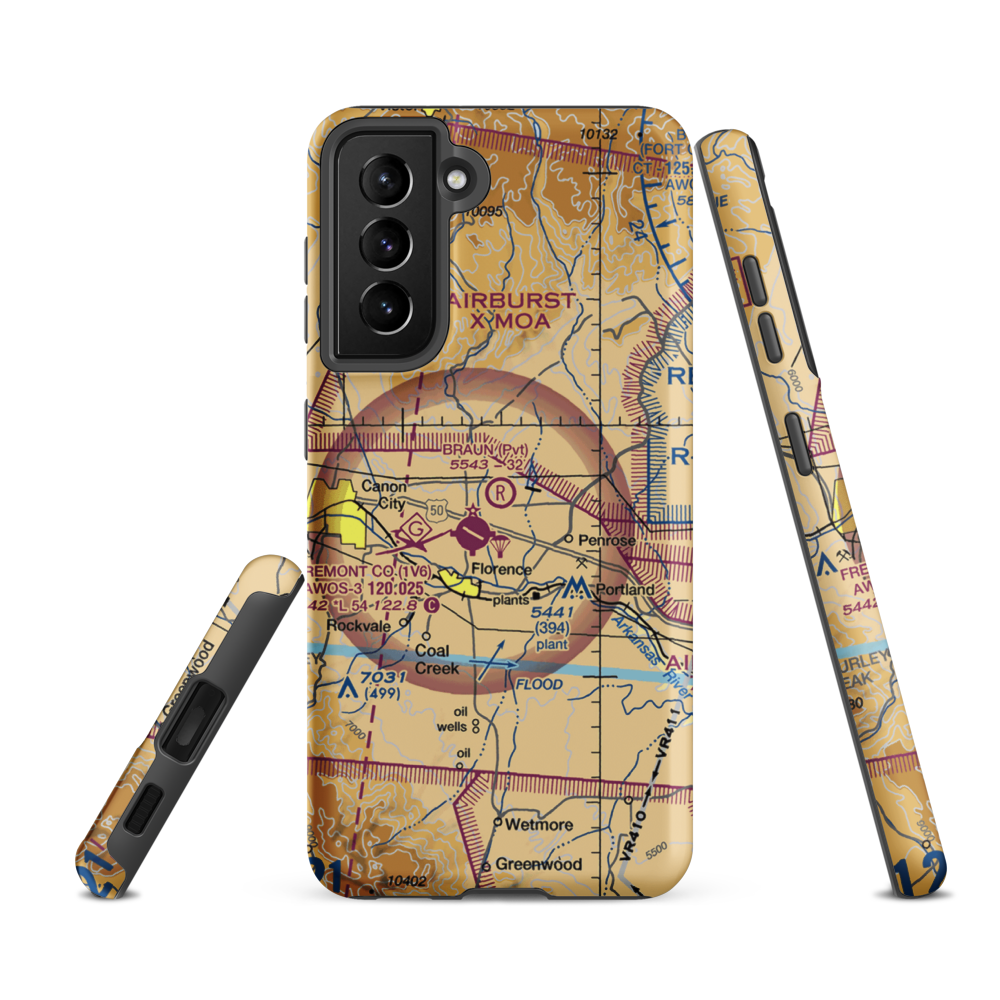 Braun Airport (32CO) VFR Sectional Samsung Phone Case Samsung Galaxy S21 FE model shown