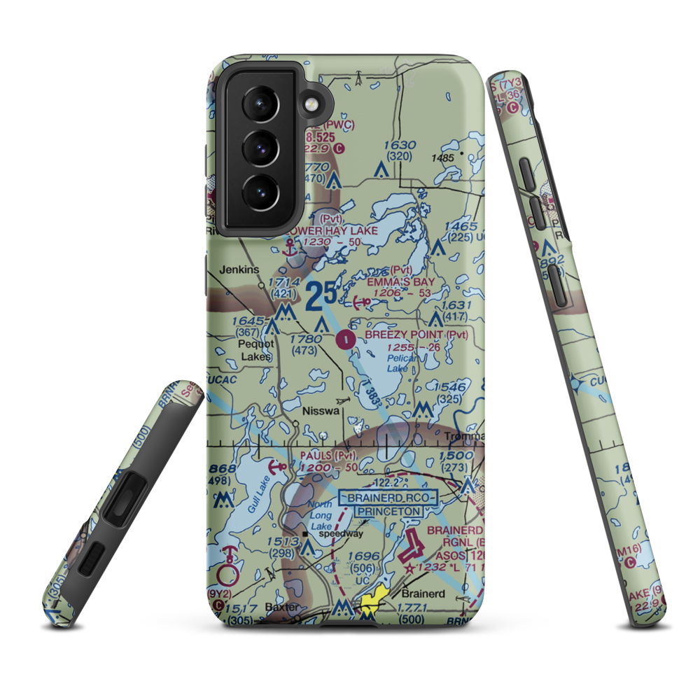 Breezy Point Airport (8MN3) VFR Sectional Samsung Phone Case Samsung Galaxy S21 Plus model shown