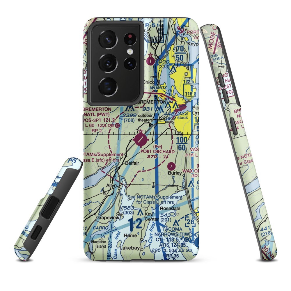 Bremerton National Airport (PWT) VFR Sectional Samsung Phone Case Samsung Galaxy S21 Plus model shown