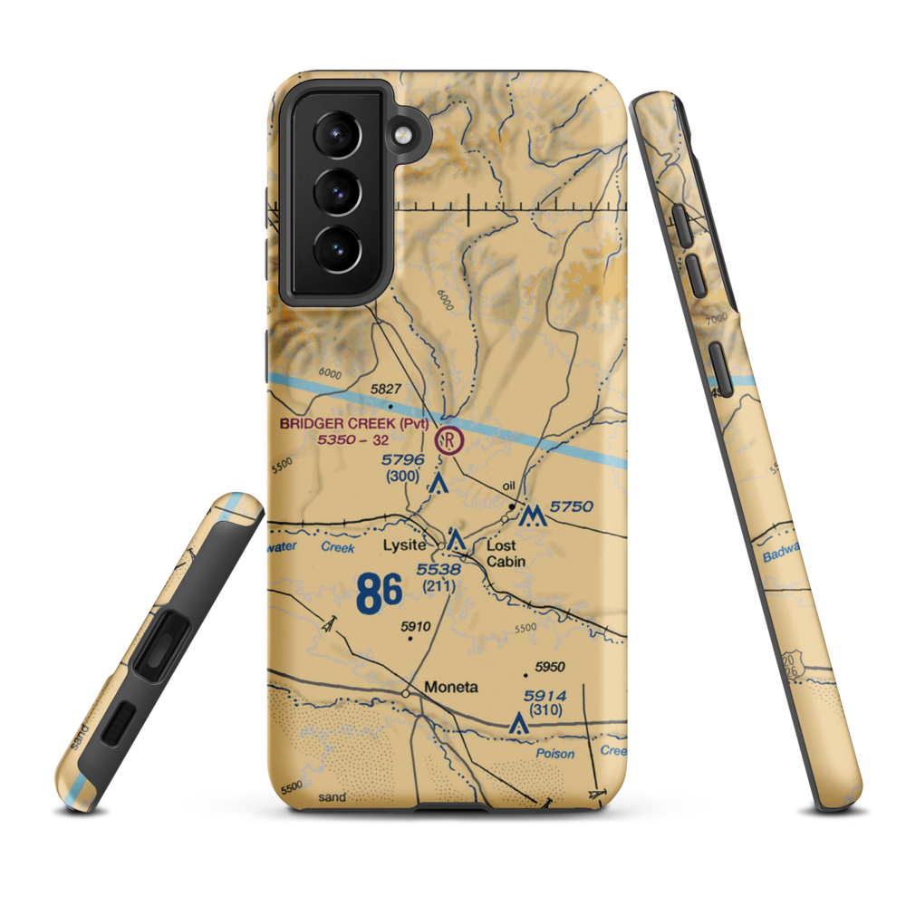 Bridger Creek Airport (WY34) VFR Sectional Samsung Phone Case Samsung Galaxy S21 Plus model shown
