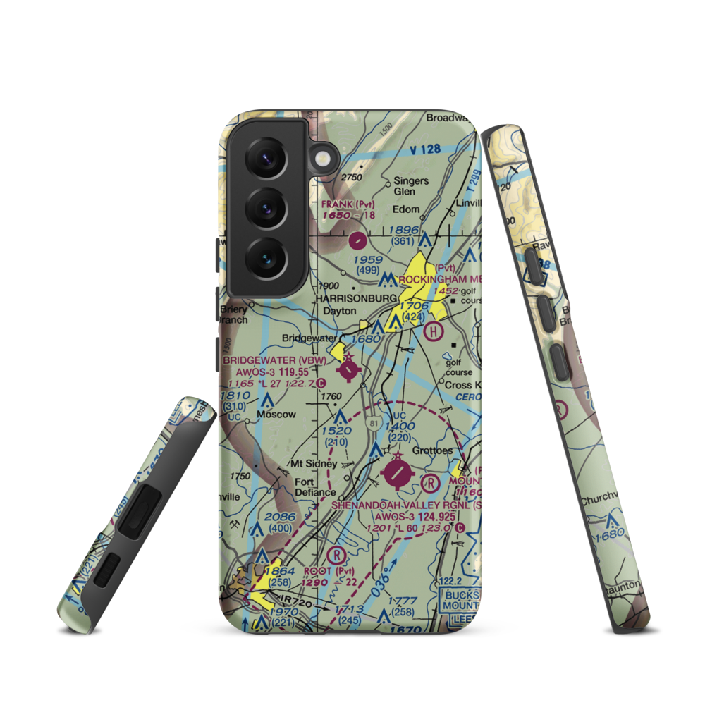 Bridgewater Air Park (VBW) VFR Sectional Samsung Phone Case Samsung Galaxy S22 model shown