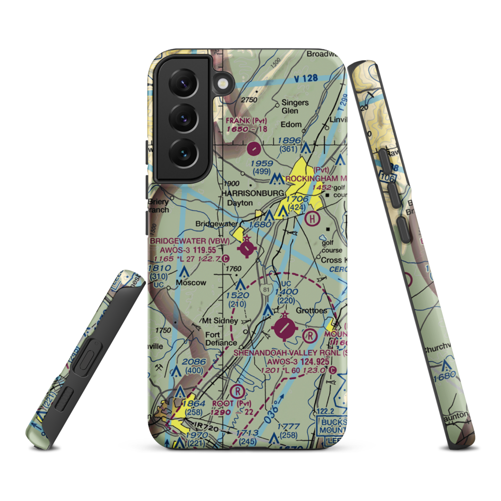 Bridgewater Air Park (VBW) VFR Sectional Samsung Phone Case Samsung Galaxy S22 Plus model shown
