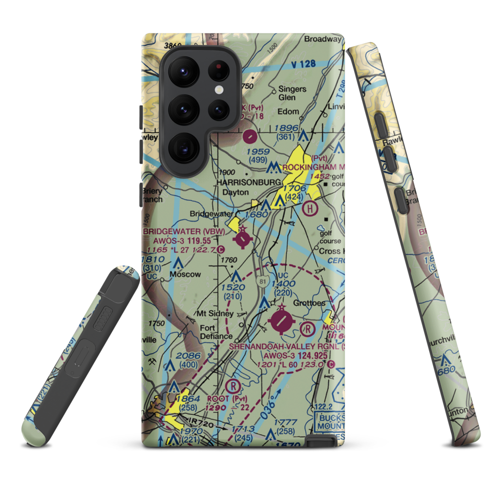 Bridgewater Air Park (VBW) VFR Sectional Samsung Phone Case Samsung Galaxy S22 Ultra model shown