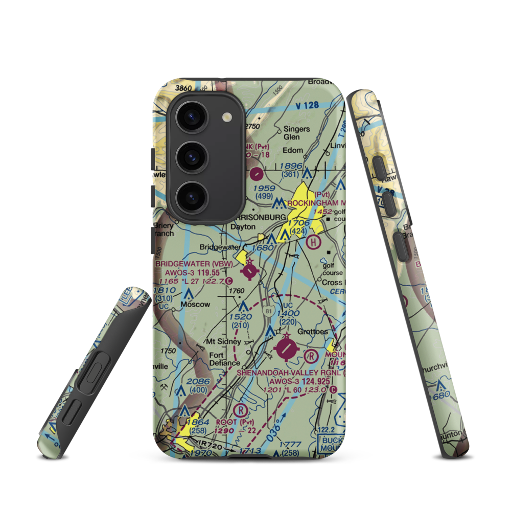 Bridgewater Air Park (VBW) VFR Sectional Samsung Phone Case Samsung Galaxy S23 model shown