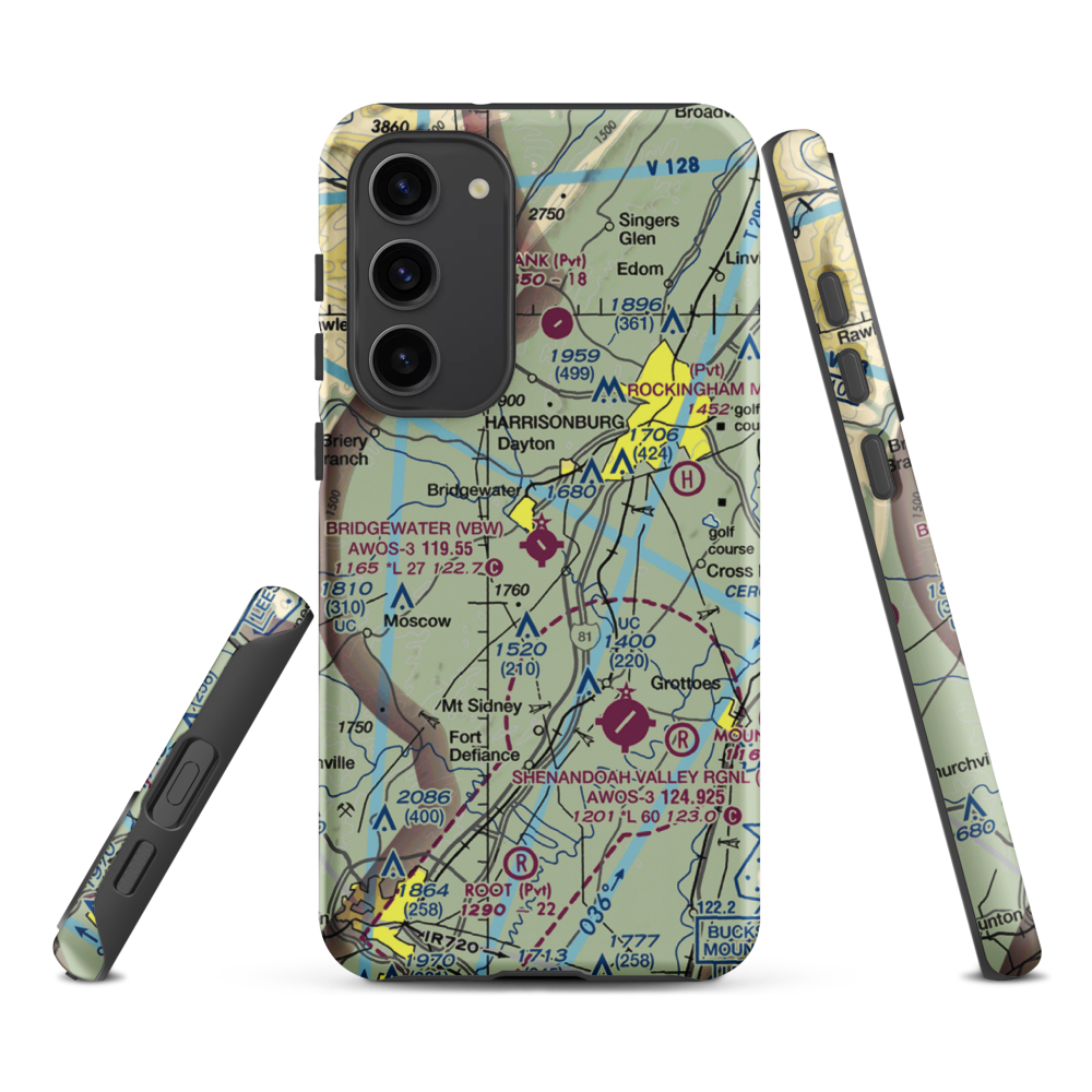 Bridgewater Air Park (VBW) VFR Sectional Samsung Phone Case Samsung Galaxy S23 Plus model shown