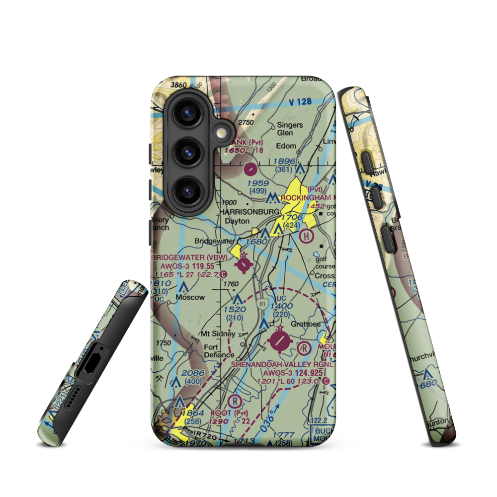 Bridgewater Air Park (VBW) VFR Sectional Samsung Phone Case Samsung Galaxy S24 model shown