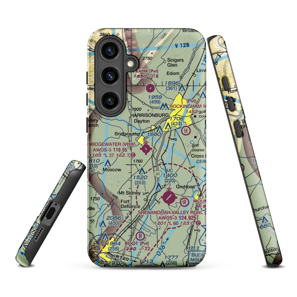 Bridgewater Air Park (VBW) VFR Sectional Samsung Phone Case Samsung Galaxy S24 Plus model shown