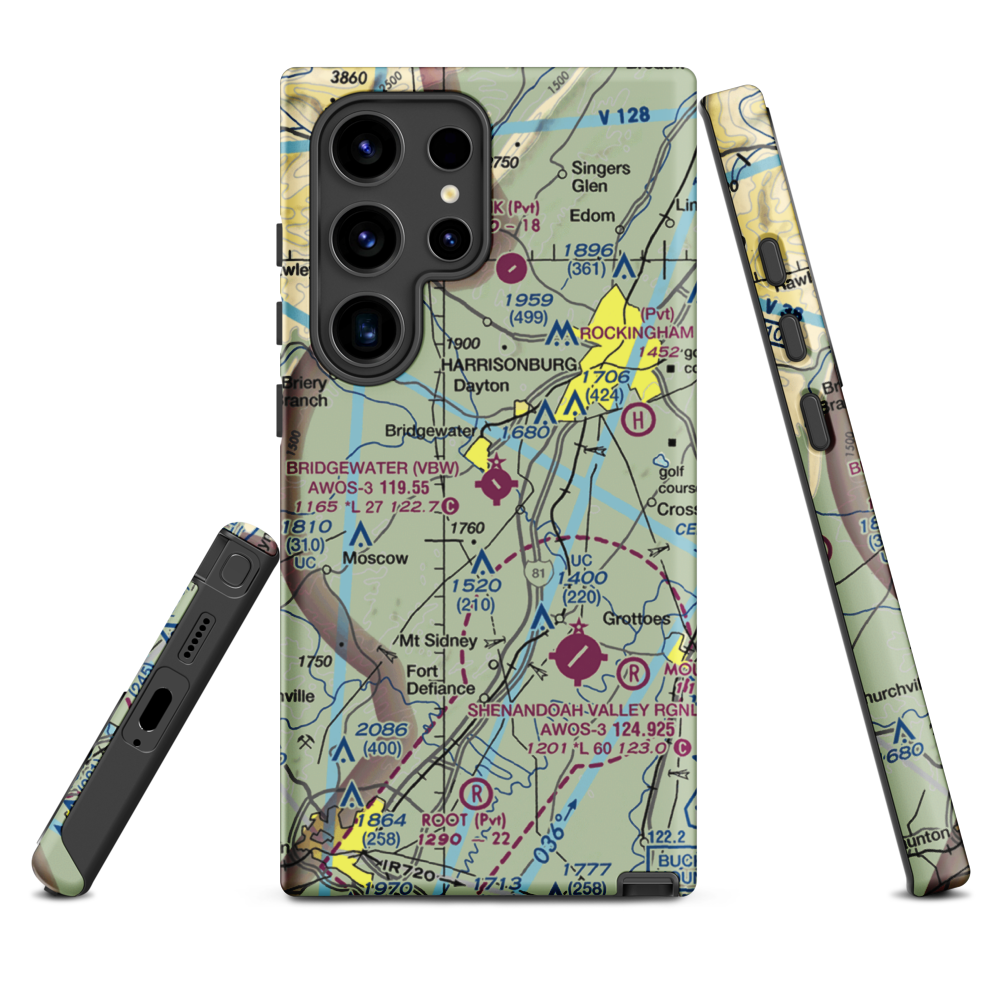 Bridgewater Air Park (VBW) VFR Sectional Samsung Phone Case Samsung Galaxy S24 Ultra model shown