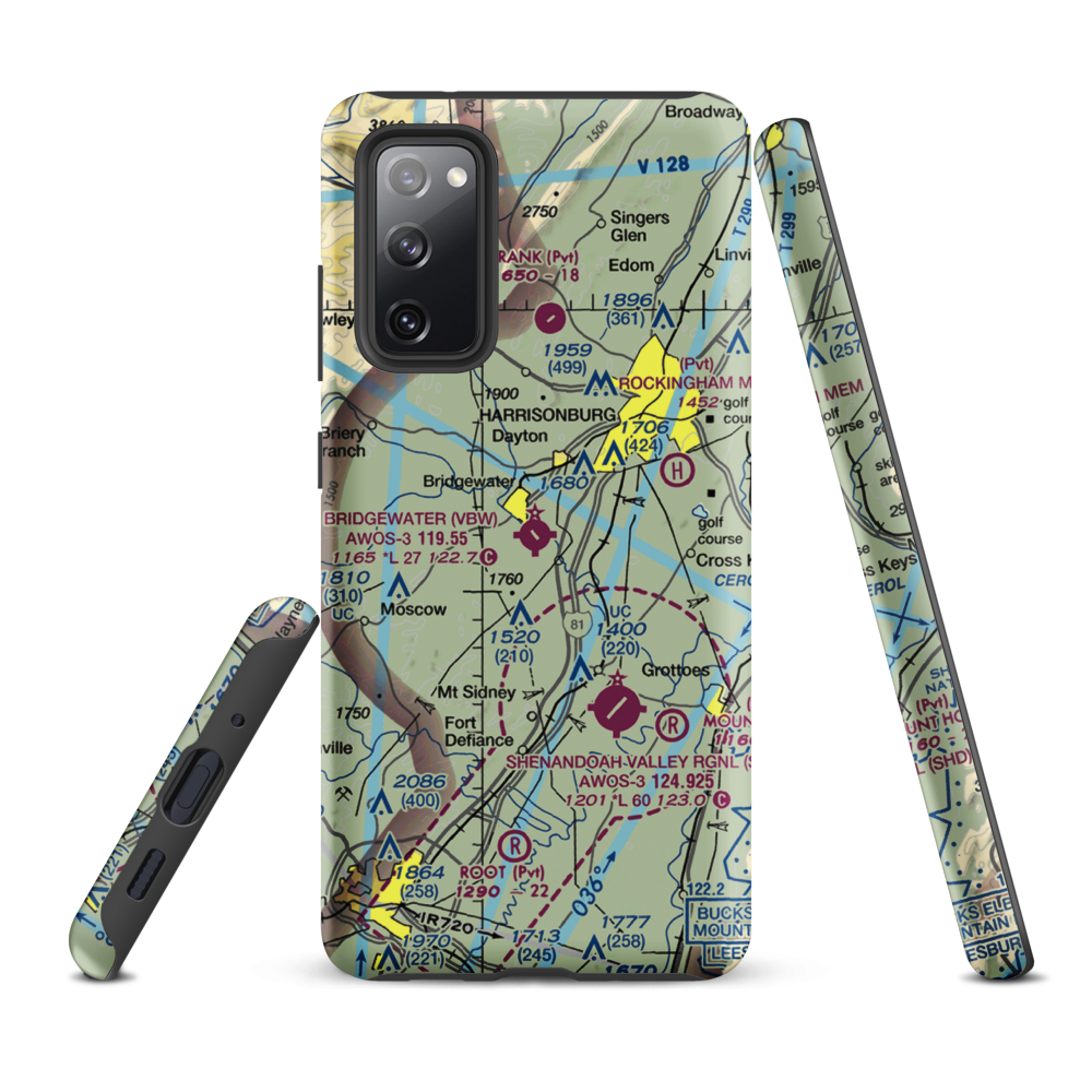 Bridgewater Air Park (VBW) VFR Sectional Samsung Phone Case Samsung Galaxy S20 FE model shown