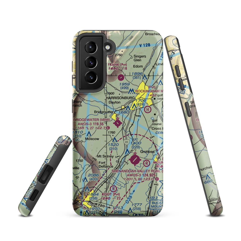 Bridgewater Air Park (VBW) VFR Sectional Samsung Phone Case Samsung Galaxy S21 model shown