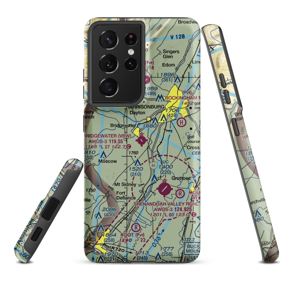 Bridgewater Air Park (VBW) VFR Sectional Samsung Phone Case Samsung Galaxy S21 Plus model shown