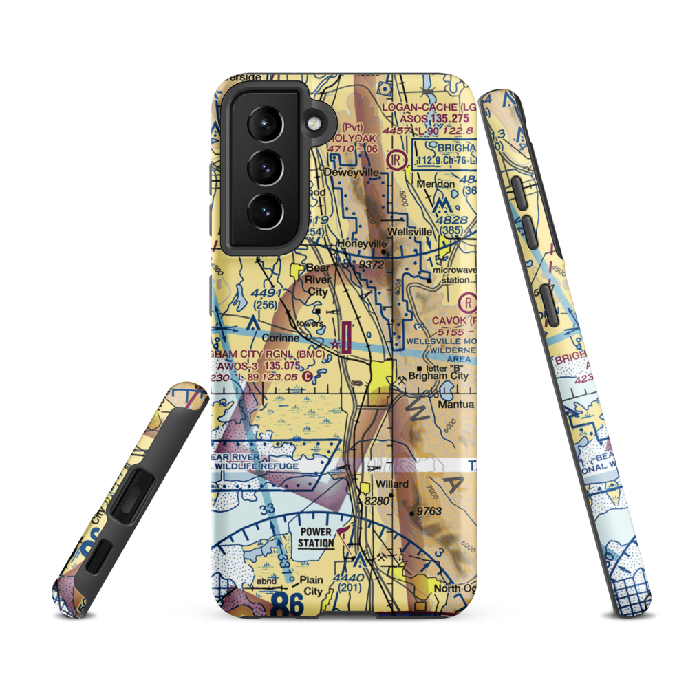 Brigham City Regional Airport (BMC) VFR Sectional Samsung Phone Case Samsung Galaxy S21 Ultra model shown