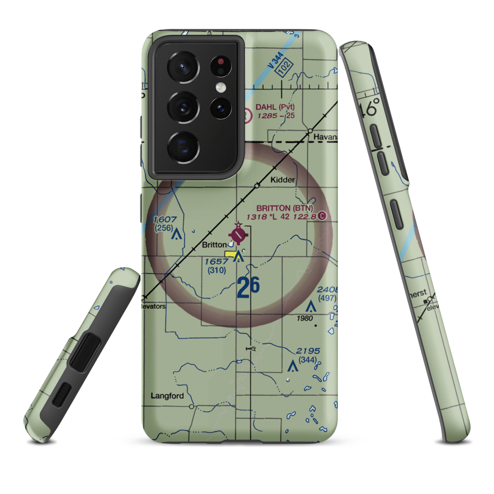 Britton Municipal Airport (BTN) VFR Sectional Samsung Phone Case Samsung Galaxy S21 Ultra model shown