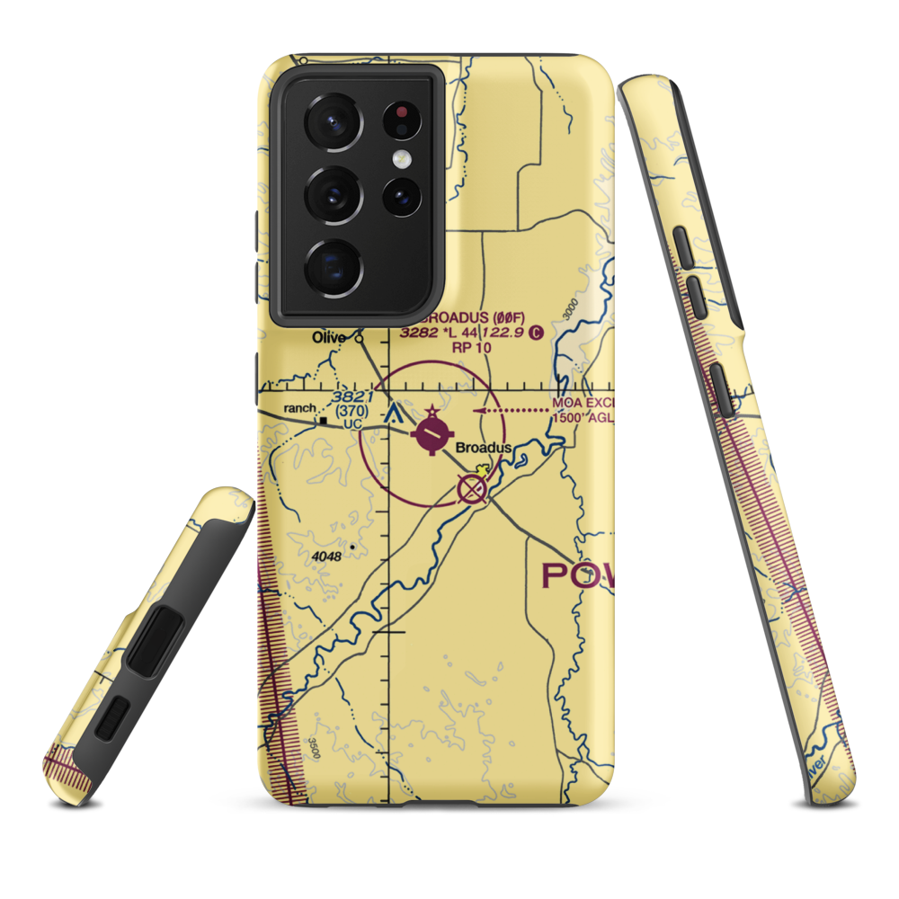 Broadus Airport (00F) VFR Sectional Samsung Phone Case Samsung Galaxy S21 Ultra model shown