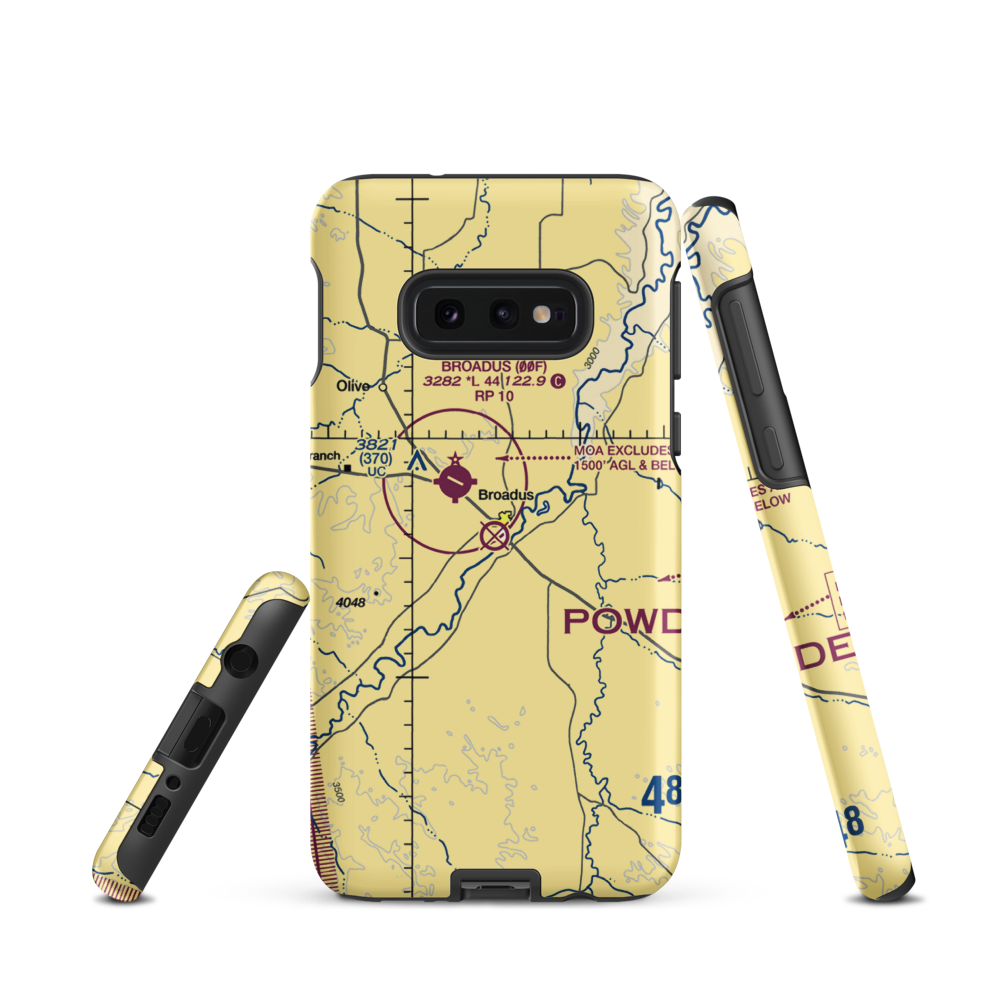 Broadus Airport (BDX) VFR Sectional Samsung Phone Case Samsung Galaxy S10 Plus model shown