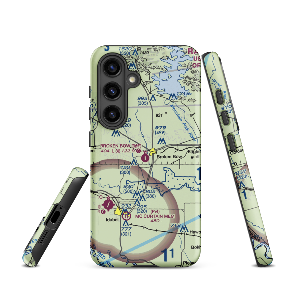 Broken Bow Airport (90F) VFR Sectional Samsung Phone Case Samsung Galaxy S24 model shown
