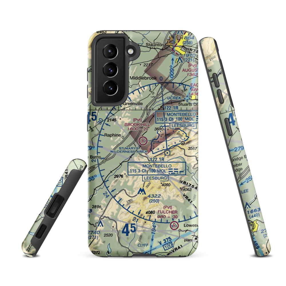Brook Hill Farm Airport (VA00) VFR Sectional Samsung Phone Case Samsung Galaxy S21 FE model shown