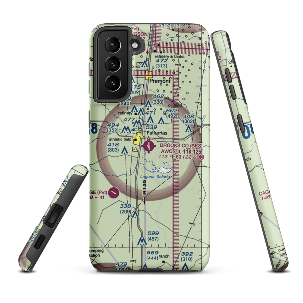 Brooks County Airport (BKS) VFR Sectional Samsung Phone Case Samsung Galaxy S21 Plus model shown