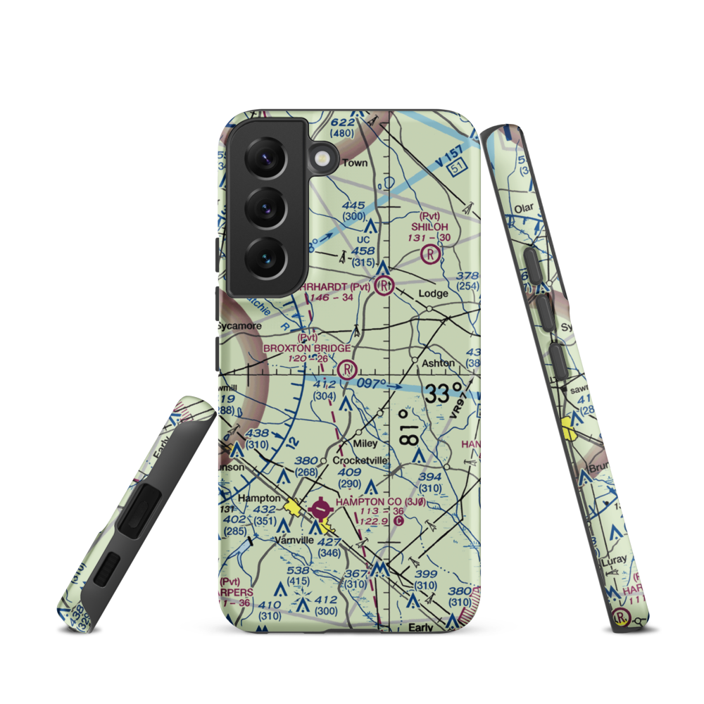 Broxton Bridge Plantation Airport (SC55) VFR Sectional Samsung Phone Case Samsung Galaxy S22 model shown