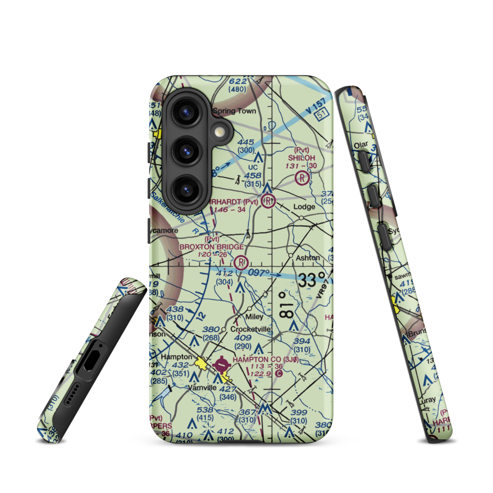 Broxton Bridge Plantation Airport (SC55) VFR Sectional Samsung Phone Case Samsung Galaxy S24 model shown